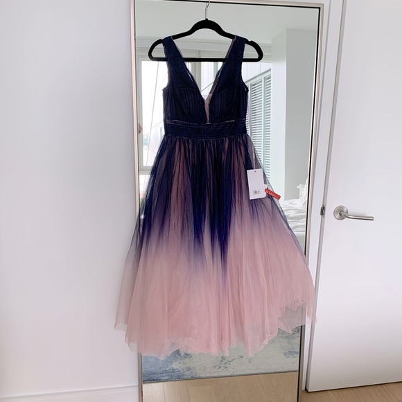 Mac Duggal Pleated Bodice Ombré Sleeveless V Neck Midi Dress 20403 NWT Size 2 - Picture 2 of 7